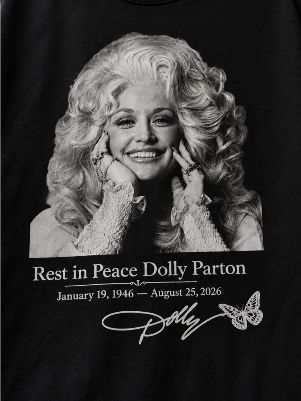 Rip Dolly Parton Black Memorial T-Shirt With Signature - Picture 3 of 3